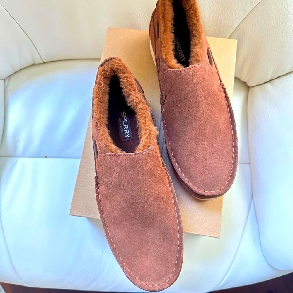 Sperry Top-Sider Moc Sider Brown Suede Slip-On Loafers Men’s Size 9 NEW - Picture 2 of 3